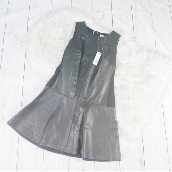 Rebecca Taylor Women's Black Leather Mixed Media Drop Waist Dress Size 8 - Picture 1 of 4